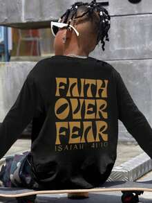 Tween Boy Slogan Graphic Fall Long Sleeve T-Shirt - Black - View 2