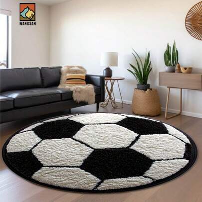 1pc/10pcs 2D Football Bathroom Anti-Slip Mat, Flannel Material, Round Floor Mat, Plush Decoration, Suitable For Bathroom, Door, Kitchen, Living Room And Other Occasions, Machine Washable, Non-Slip, Christmas Decoration, Gift Choice