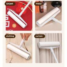 带纸芯的超粘粘毛滚筒 - 9.45 英寸和 7.48 英寸对角撕扯设计，适用于地板、地毯、沙发和床上的宠物毛发/灰尘（符合人体工程学的长手柄、内置挂钩、防弯曲清洁工具、多表面织物剃须刀）