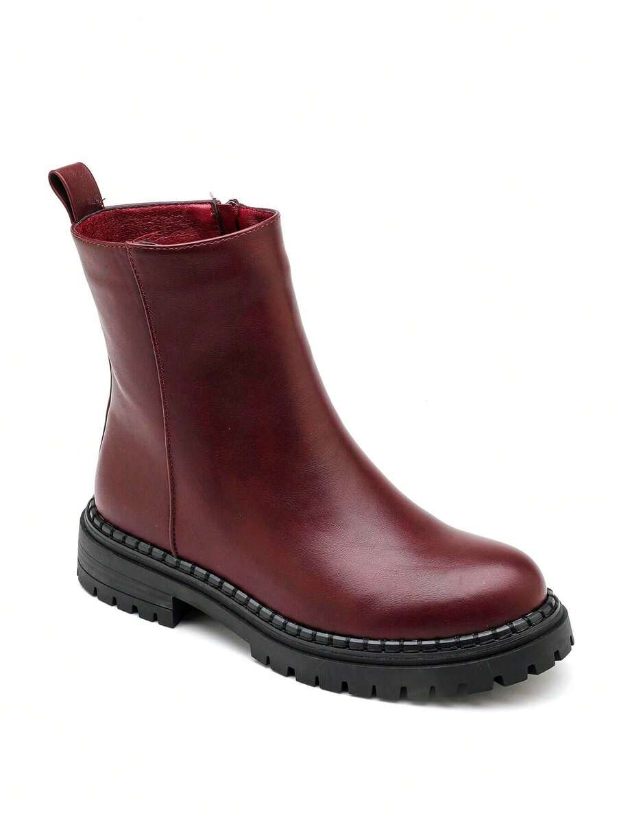 Boots Plates Confortables Pour Femme – Style Chic And Semelle Crantée - Burgundy - View 1