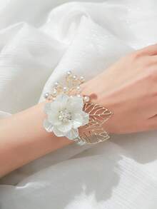 2件/1件玫瑰金金属合金胸针和腕花套装，适合新郎、新娘、婚礼、订婚、活动、派对、宴会、情人节配饰 - A - 查看 3