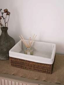 3件套/1件手工编织藤条桌面收纳篮，可收纳化妆品、钥匙、零食，适用于客厅、卧室、书房和办公室桌面，家居装饰收纳篮，情人节礼物