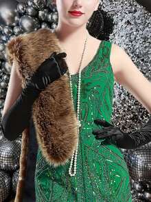 1pc Women Solid Color Fluffy Scarf, Party Fake Fur Collar, Winter Wedding Ceremony Accessory - 20th Century Style For Dress - Coffee Brown - View 2