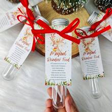 5pcs Magic Reindeer Food Set - Christmas Eve Tradition, Includes 5 Magical Reindeer Food Cards, 1.35 Oz Plastic Tubes, Red Ribbon & Holly Berry Design - Holiday Party Favor, Christmas Decor (No Food Included), Seasonal Celebration, Festive Packaging, Great Gift