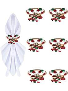 6-12pcs/Set Mixed Christmas Letter, Deer, Candy Cane, Wreath, Bell, Christmas Tree Napkin Rings, Holiday Tabletop Decorations