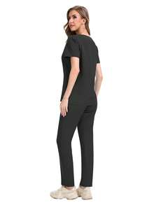 Nurse Uniforms V-Neck Top Pants Scrub Sets Surgical Workwear Dentist Nursing Suit Hospital Nurses Accessories Working Clothes - Black - View 7