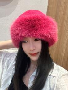 A New Winter Furry Hat For Women In Autumn, Winter, Europe, America, And South Korea. Warm Hat With Fashionable Solid Color, Small Face, Versatile, Mongolian Hat, Thickened Autumn Decor - Straw Hat - View 9