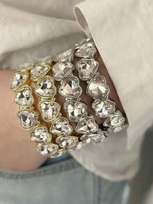 1pc Fashion Personalized Love Rhinestone Elastic Bangle Bracelet, Suitable For Everyday Wear For Women