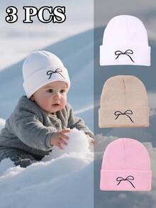 3 Stücke warme Baby-Wintermützen – weiche gestrickte Beanies, geeignet für Jungen und Mädchen - Verschiedenfarbig - Übersicht 1