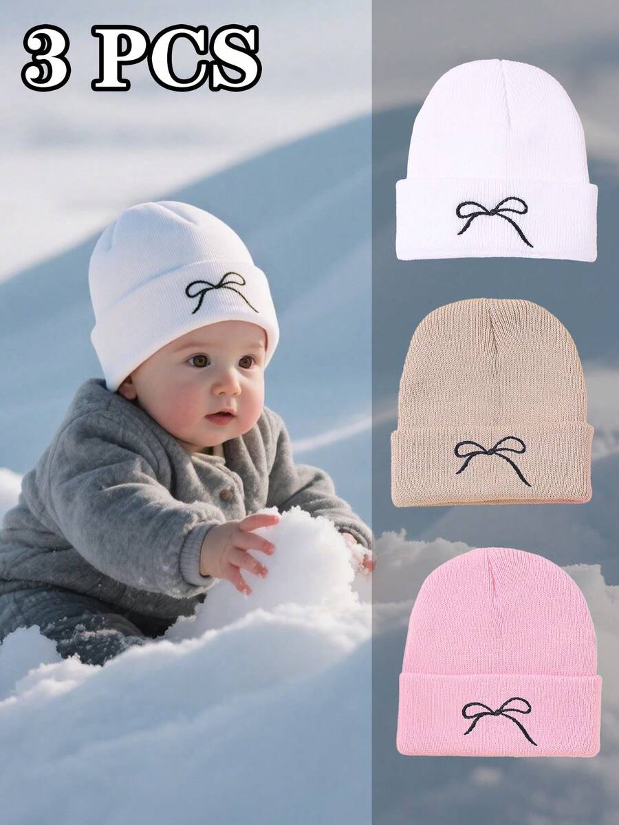 3 Stücke warme Baby-Wintermützen – weiche gestrickte Beanies, geeignet für Jungen und Mädchen - Verschiedenfarbig - Übersicht 1