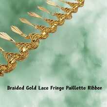 Dây ruy băng ren dệt màu vàng ánh kim dài 50cm, có tua rua và đính sequin, thích hợp cho biểu diễn sân khấu, may vest, váy cưới, trang trí. - nhiều màu - Xem 3