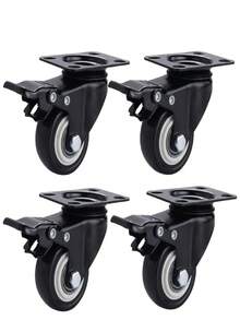 4pcs Swivel Casters With Brake, Heavy Duty Quiet Turning Directional Wheels, 1.25 Inch For Hand Truck, Small Cart, Trolley