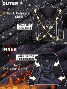 Cavva 男士冬季保暖内衬夹克 防水防风 多口袋滑雪外套 徒步露营登山滑雪 - 黑色 - 查看 8