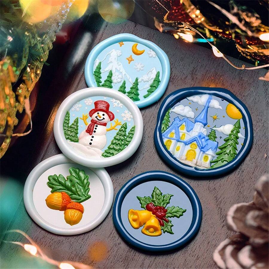 CYFUN DESIGN 1PC 3D Relief Christmas Tree Wax Seal Stamp Head, Christmas Sealing Wax Stamp, Gift Package Wax Seal, Christmas Gift Wax Seal Kit, Wax Sealing Stampfor Envelopes Christmas Cards Wedding Invitations For Christmas Gift Packing - Gold - View 1