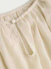 Women's Lantern Long Sleeve Round Neck Dressy Casual Chiffon Asymmetrical Tops Blouse - 卡其色 - 查看 3