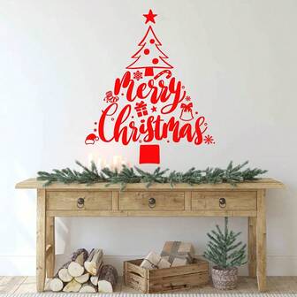 57x67.7cm Merry Christmas Traditional Christmas Tree Gifts Glass Holiday Decoration Wall Sticker For Living Room Bedroom