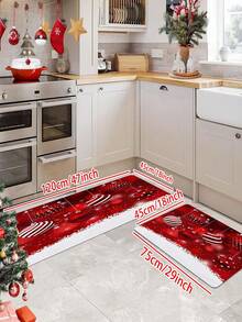 1/2 pièces Paillasson de Noël joyeux - Tapis de sol conçu avec flocons de neige et cloche rouge, en polyester lavable en machine, convient pour une utilisation intérieure/extérieure, parfait pour les entrées, les chambres à coucher et la décoration de la maison