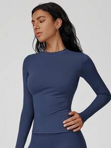 MASKERT Women's Top Sports Yoga Long Sleeves Running Fitness Long Sleeves Home Leisure Long Sleeves Sports Comfortable - 藏蓝色 - 查看 4