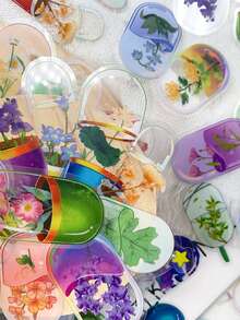 50pcs/Set Cartoon Colorful Flowers Transparent PET Stickers, DIY Decorative Decals For Luggage Laptop Guitar Notebook Water Bottle Phone Stationery Sticker