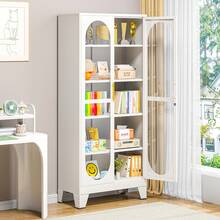 70.9" Glass Door Display Cabinet, Heavy Duty Metal Storage Shelves With Lock, 4-Tier Bookcase With Adjustable Shelves, Tall Curio Cabinet For Living Room, Home Office, Clinic, Exhibition - White - View 10