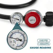 4ft High Pressure 0-30PSI Adjustable Propane Gas Regulator With Hose & PSI Gauge - Black - View 4