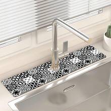1pc Retro Pattern Texture Non-Slip Silicone Faucet Stain-Resistant Washable Drainage Pad, Patterned Floor, Kitchen Drainage Pad, Suitable For All Kinds Of Faucets In Bathroom And Kitchen. - Multicolor - View 4