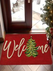 1pc Christmas - Welcome Home Christmas Tree Theme Doormat Rug - 900g/㎡ Soft Velvet, Machine Washable, Durable, Stain Resistant, Quick Drying, Suitable For Indoor/Outdoor Doormats, Home Decor, Bedroom, Kitchen, Photography, Prop, Outdoor Decor Gifts, Holiday Gifts, Area Rugs, All Season