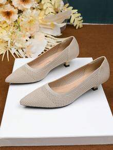 Women's Pointed Toe Shallow Mouth Knitted Hollow Breathable Upper, Stretch And Comfortable, Kitten Heel 1.57 Inches, Suitable For Casual Office Wear, Suitable For Matching Skirts And Trousers - Asaan - Xem 6