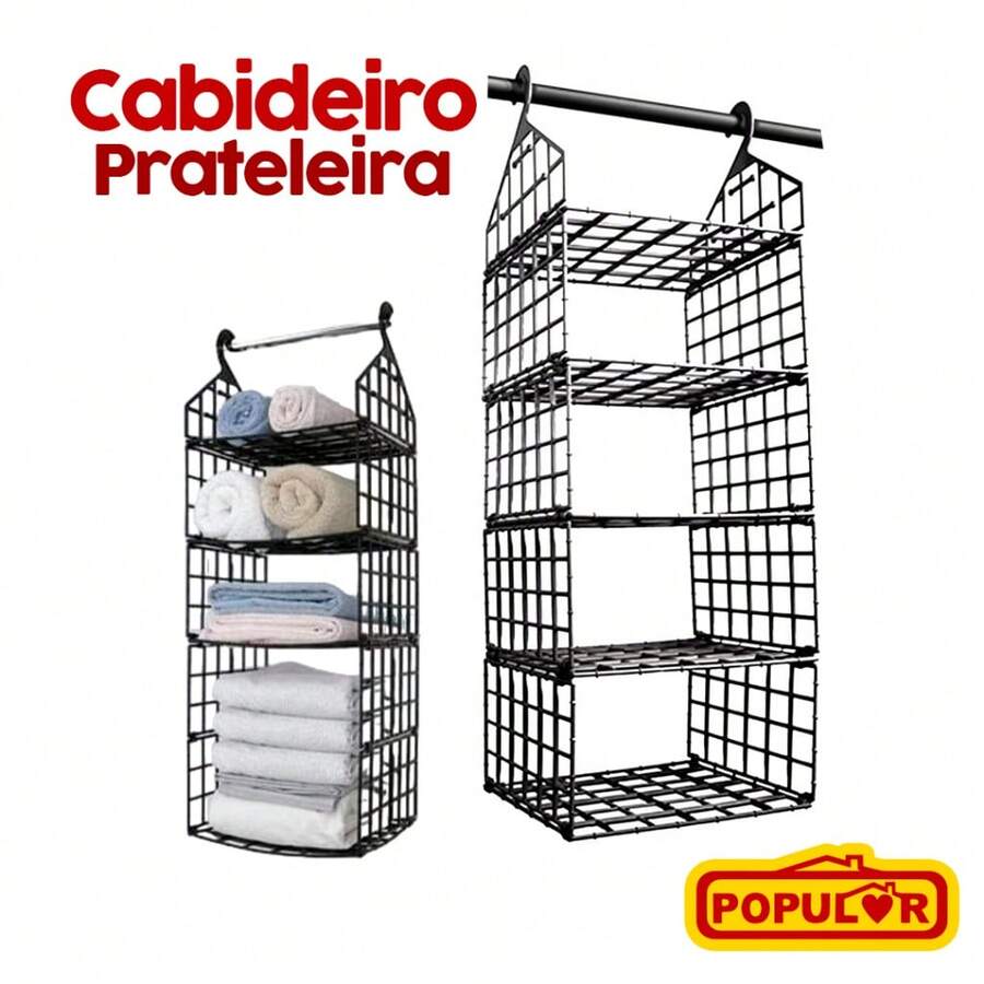 Organizador Plástico Suspenso Dobrável 5 Níveis Vertical Telado Preto