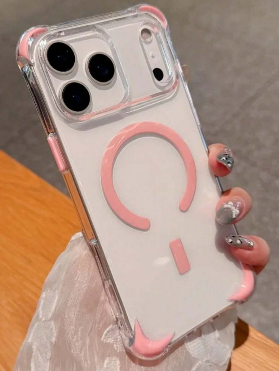 1pc Transparent Candy Color Anti-Fall Magnetic Phone Case, Suitable For IPhone 17 Air 16 15 14 13 12 Pro Max Plus, Soft TPU Back Cover, Supports Wireless Charging