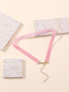 1pc Fashionable Pink Velvet Choker Necklace - Pink - View 4