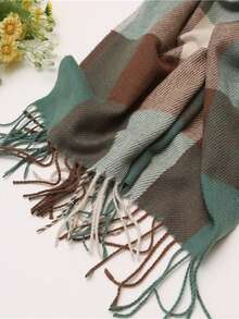 1pc Elegant Vintage Classic Plaid Faux Cashmere Scarf, Warm And Windproof, Suitable For Outings, Commuting, Campus, Formal Events, Outdoor, Travel And Photography, Fashionable And High-End, Versatile Clothing Accessory