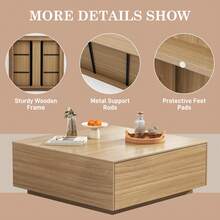 43" Square Coffee Table With Storage, 43" D X 43" W X 17" H Modern Large Square Center Table With 2 Drawers, Wood Coffee Table For Living Room,Bedroom - 淺橡木色 - 查看 4
