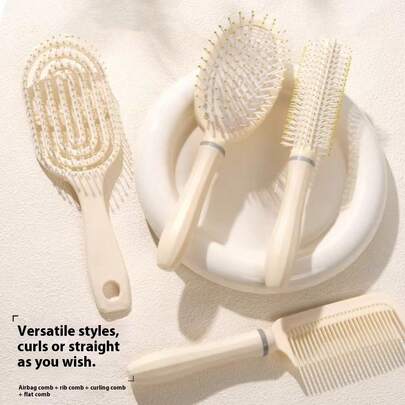1pc/4pcs Fluffy Air Cushion Hair Brush Set, Long Hair Straightening Brush, Student Dorm & Home Use, Curling Massage Brush