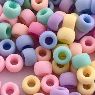 100pcs Assorted Matte Large Hole Pony Beads For Braiding (Random Colors)