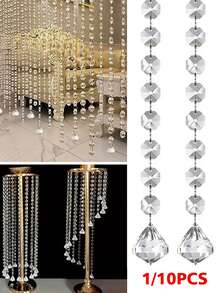 Eleganckie kryształowe koraliki w girlandzie z diamentowymi pryzmatami w kształcie żyrandola – lśniące, przezroczyste, ośmiokątne koraliki akrylowe na Boże Narodzenie, wesele, walentynki – lekki i odblaskowy łańcuch z kamieni szlachetnych do dekoracji centralnych, drzwi i choinek, koraliki do wyrobu biżuterii