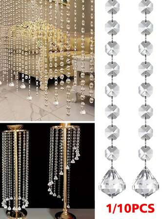 Elegantes cadenas de cuentas de cristal con prismas de araña de diamantes - Cuentas octagonales de acrílico transparente y brillante para decoración de Navidad, boda y Día de San Valentín - Cadena de cuentas de gemas ligera y reflectante para centros de mesa, puertas y adornos de árbol, cuentas para hacer joyas