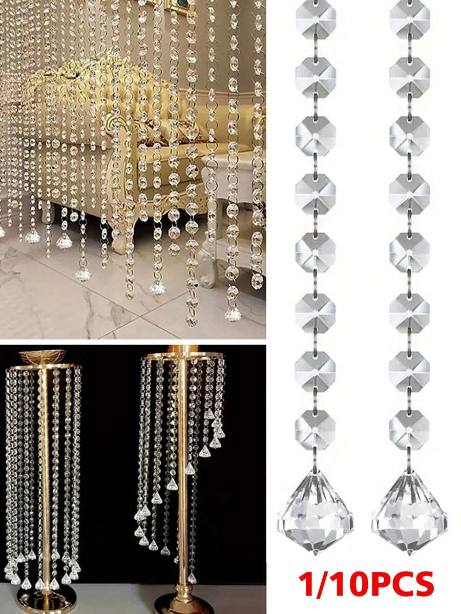 Eleganckie kryształowe koraliki w girlandzie z diamentowymi pryzmatami w kształcie żyrandola – lśniące, przezroczyste, ośmiokątne koraliki akrylowe na Boże Narodzenie, wesele, walentynki – lekki i odblaskowy łańcuch z kamieni szlachetnych do dekoracji centralnych, drzwi i choinek, koraliki do wyrobu biżuterii