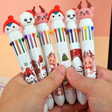 Christmas Snowman Cute Winter Cute Creatures With Christmas Elements Press Ten Color Ballpoint Pen Cartoon Account Pen Winter New Year Gift Christmas Gift, New Year Gift [Color Pattern Random]