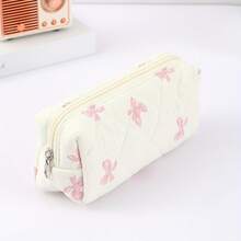 1pc Soft Fabric Pencil Case With Floral Print & Bow Patterns - Elegant Zippered Stationery Organizer For Office, Travel - Mixed Colors, Metal Zippers, Gift For Friends, Pencil Case Pouch, Supplies, Playful Design, Charming Design,Back To School,Bag - Multicolor - View 9