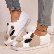 Cute & Soft Cow Print Closed-Toe Slippers For Women, Warm & Fashionable For Student Dorm Or Home Use In Winter Gifts Music Fest - Brown - View 3