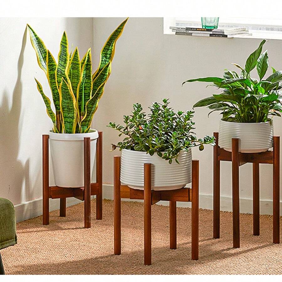 Bamboo Plant Stand Fits 8 9 10 11 12 Inches Plant Stand Indoor Small Corner Planter Holder For Indoor Plants, Single Floor Plant Stands For Living Room Balcony, Reddish Brown - 紅棕色 - 查看 1