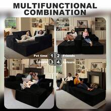 105/163"Sectional Sofa Couch,(Black)Modern Minimalist Cloud Couches For Living Room, Corner Corduroy Sofa With Ottoman, No Assembly Required,Sofa Bed,Sofas For Living Room,Living Room Set Furniture,Couch,Sofa, Convertible Sofa Bed, Living Room Furniture, Muebles, Bedroom Furniture Set, Recliner Chair For Adult, Living Room Set Furniture.