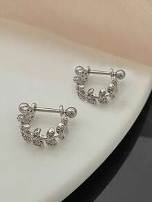 Nooxian 1 对女士软骨耳环，叶元素铜镶嵌锆石树枝和叶子螺丝耳钉，日常配饰礼物 - 銀色 - 查看 5