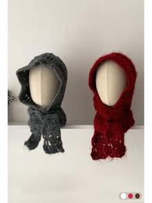 1pc Handmade Crochet Ear Warmer Beanie, Autumn/Winter Warm Double Layer Thick Tassel Knitted Headband Hat For Women, Versatile Rolled Brim Knit Cap - Multicolor - View 1