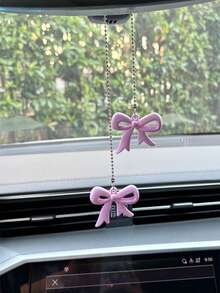 Joli pendentif de voiture en forme de nœud papillon, ornement décoratif à suspendre au rétroviseur, accessoire de voiture à pois et nœud papillon - Multicolore - Voir 2