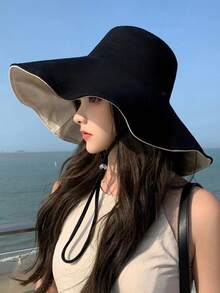 1頂寬邊女士遮陽帽，防紫外線，面部覆蓋，時尚多用途的漏勺帽