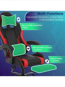 Ergonomic Racing Style Gaming Chair | Computer Desk Chair With Adjustable Lumbar Support | Breathable, Reclinable Design For Long Gaming/Work Hours - 紅色 - 查看 3
