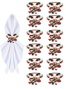6-12pcs/Set Mixed Christmas Letter, Deer, Candy Cane, Wreath, Bell, Christmas Tree Napkin Rings, Holiday Tabletop Decorations