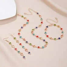 4 件套迷人彩色方块水钻心形装饰首饰套装 适合女士 情人节、妈妈、母亲、母亲节、礼物 - 彩色 - 查看 7